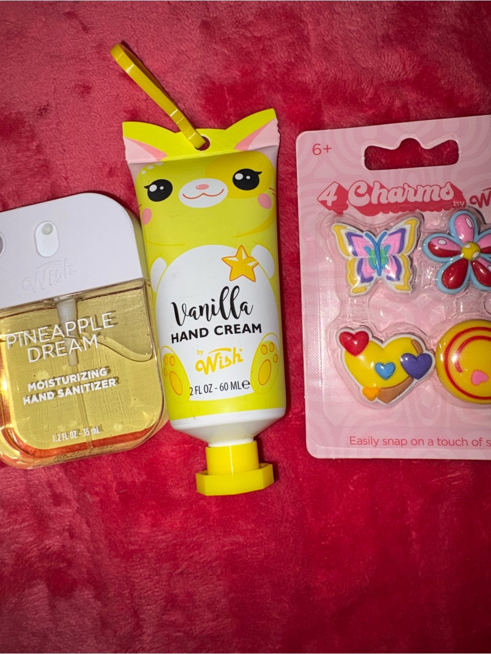 Wish Vanilla Yellow Hand Cream with Pineapple Dream Sanitizer and Charms